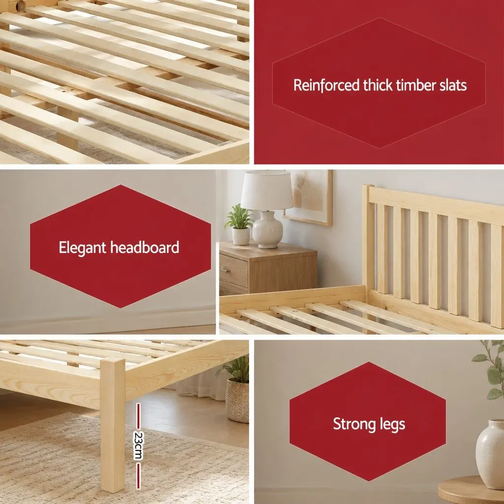 Double Bed Frame Wooden Pine Oak Bedroom Furniture with Storage Space Sturdy