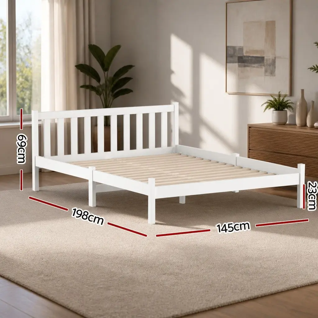 White Double Bed Frame with Headboard