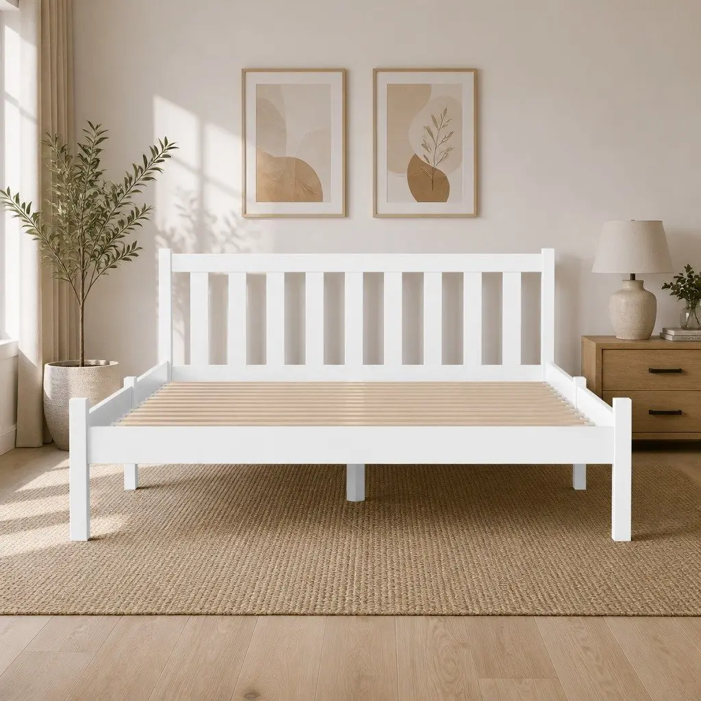 White Double Bed Frame with Headboard