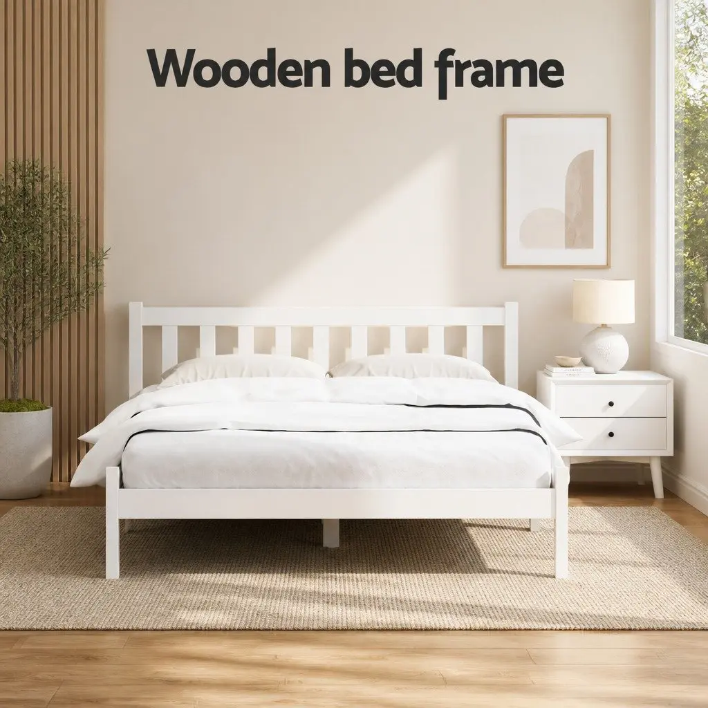 White Double Bed Frame with Headboard