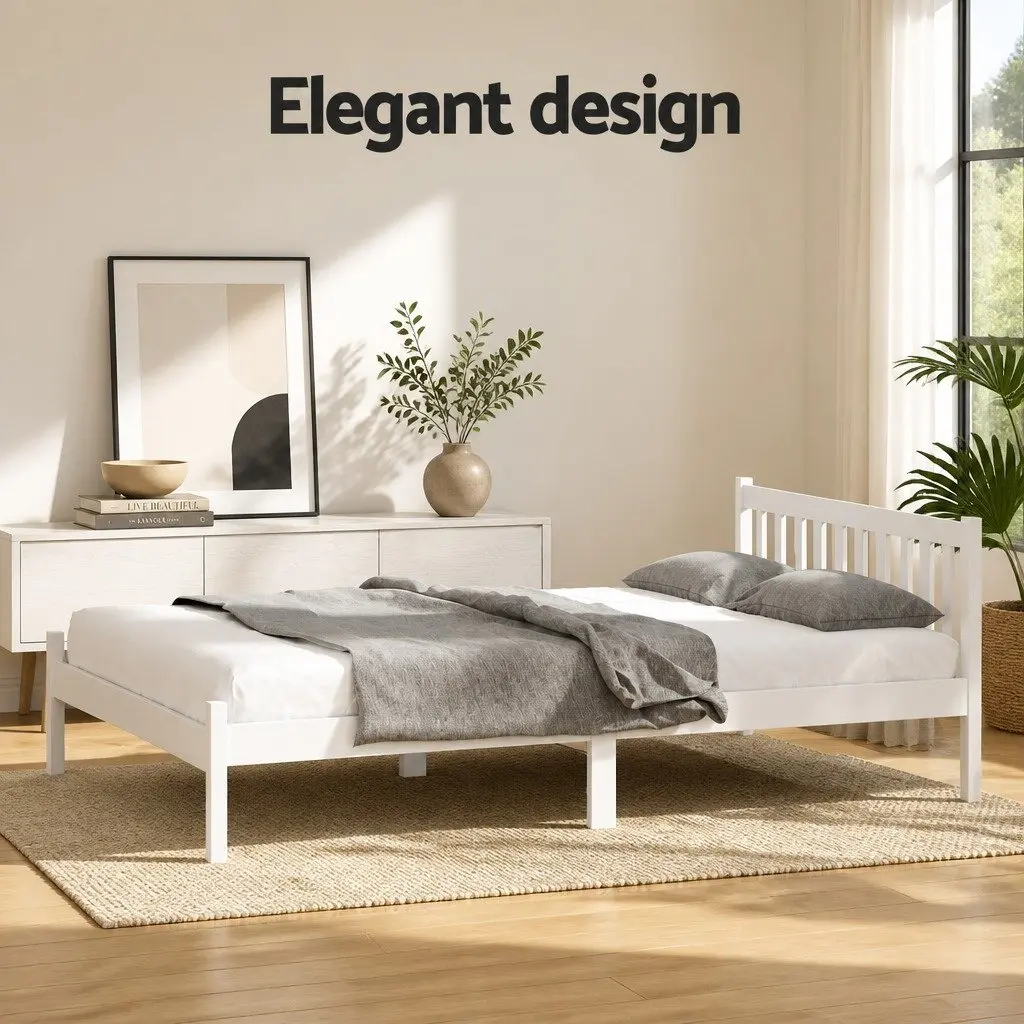 White Double Bed Frame with Headboard