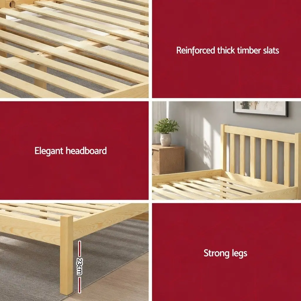 Single Bed Frame Oak Finish Solid Pine Wood with Storage Headboard 198cm x 98cm x 69cm