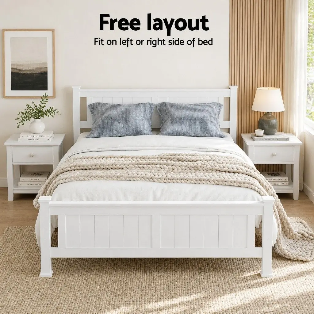 Double Bed Frame Wooden White Slat Base Heavy-Duty Steel Fixings Bedroom