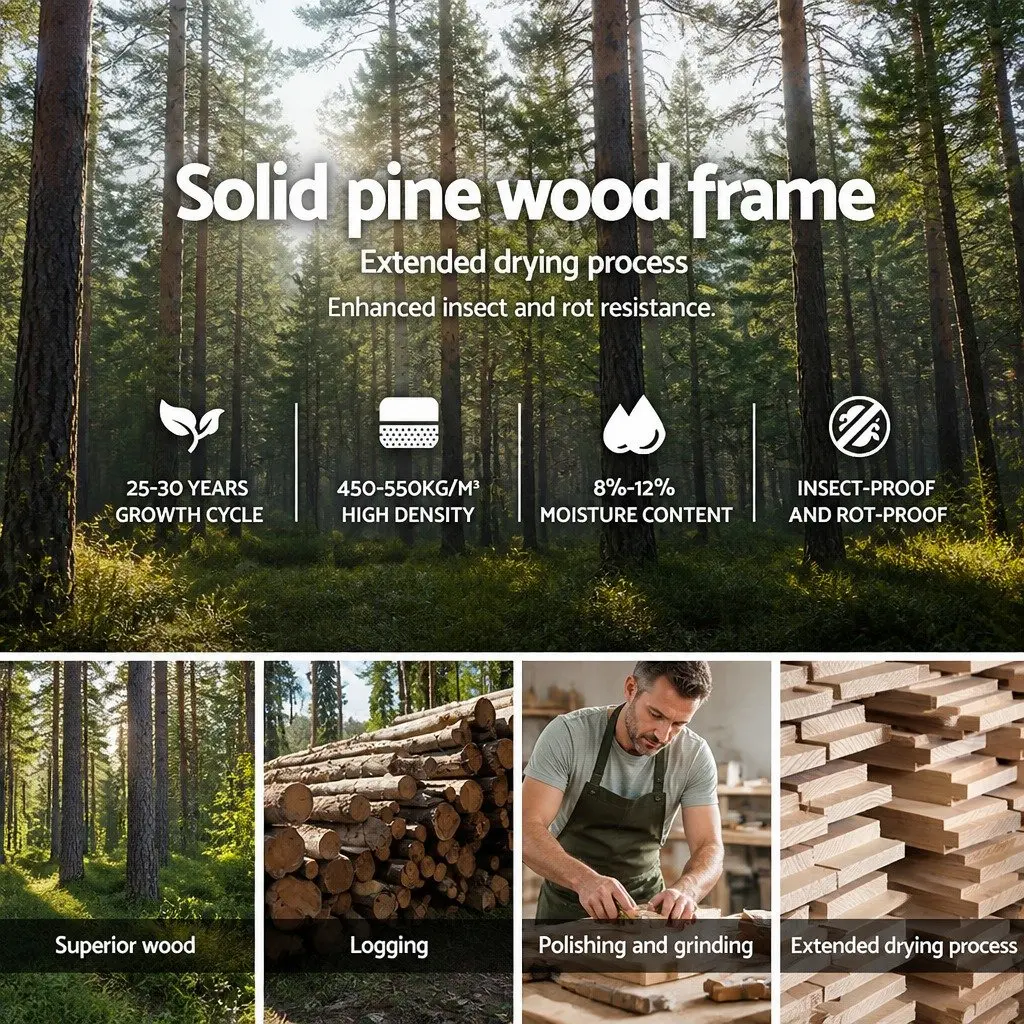 Single Bed Frame White Wooden Pine Timber with Headboard 204cm x 102cm x 94cm