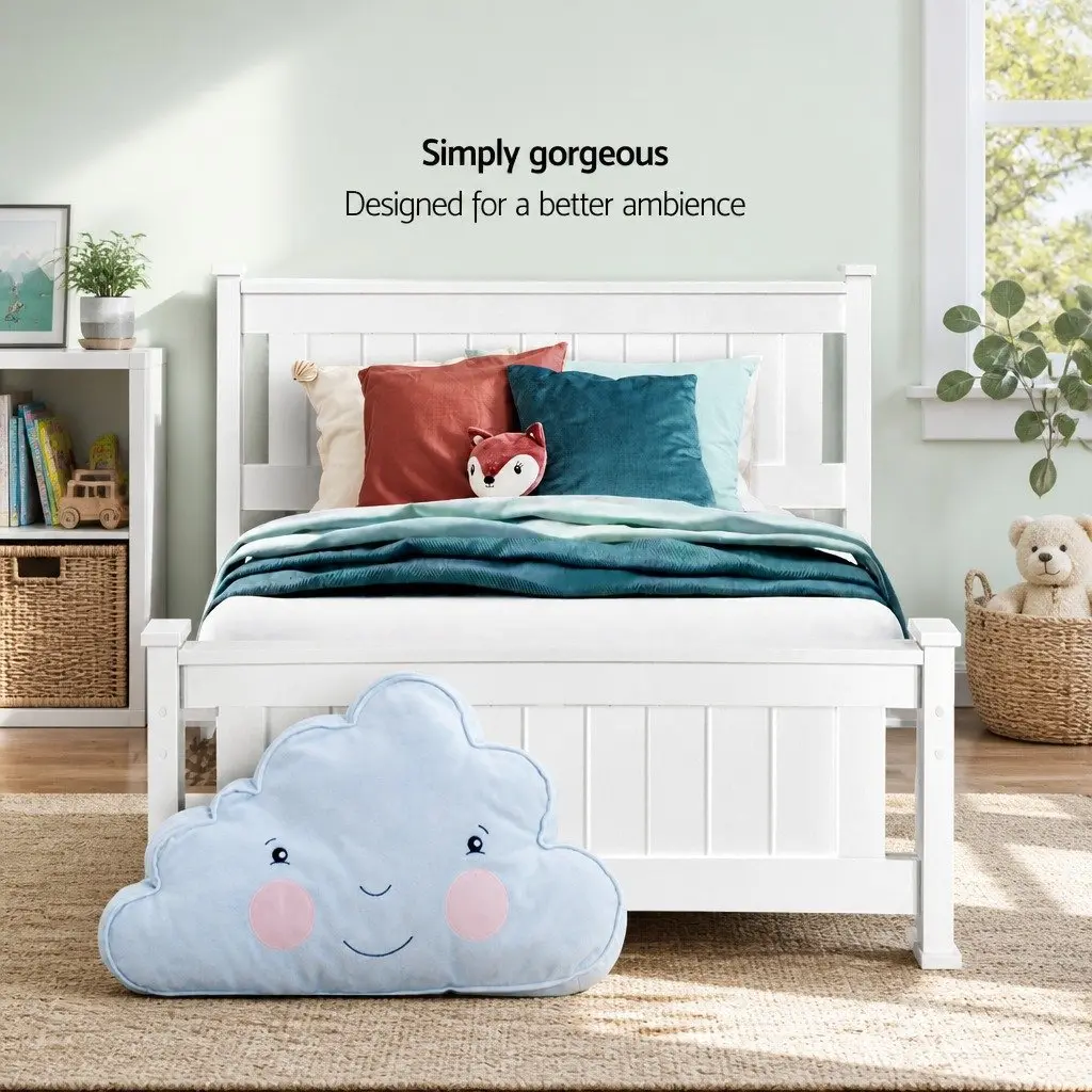 Single Bed Frame Wooden with 2 Storage Drawers White 204cm x 102cm x 94cm
