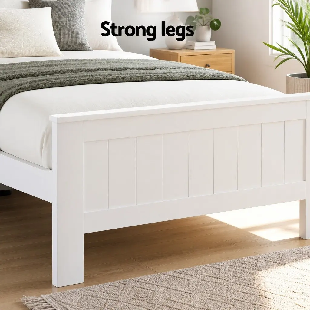 Wooden Bed Frame King Single Size with Storage Shelves and Bed Head in White