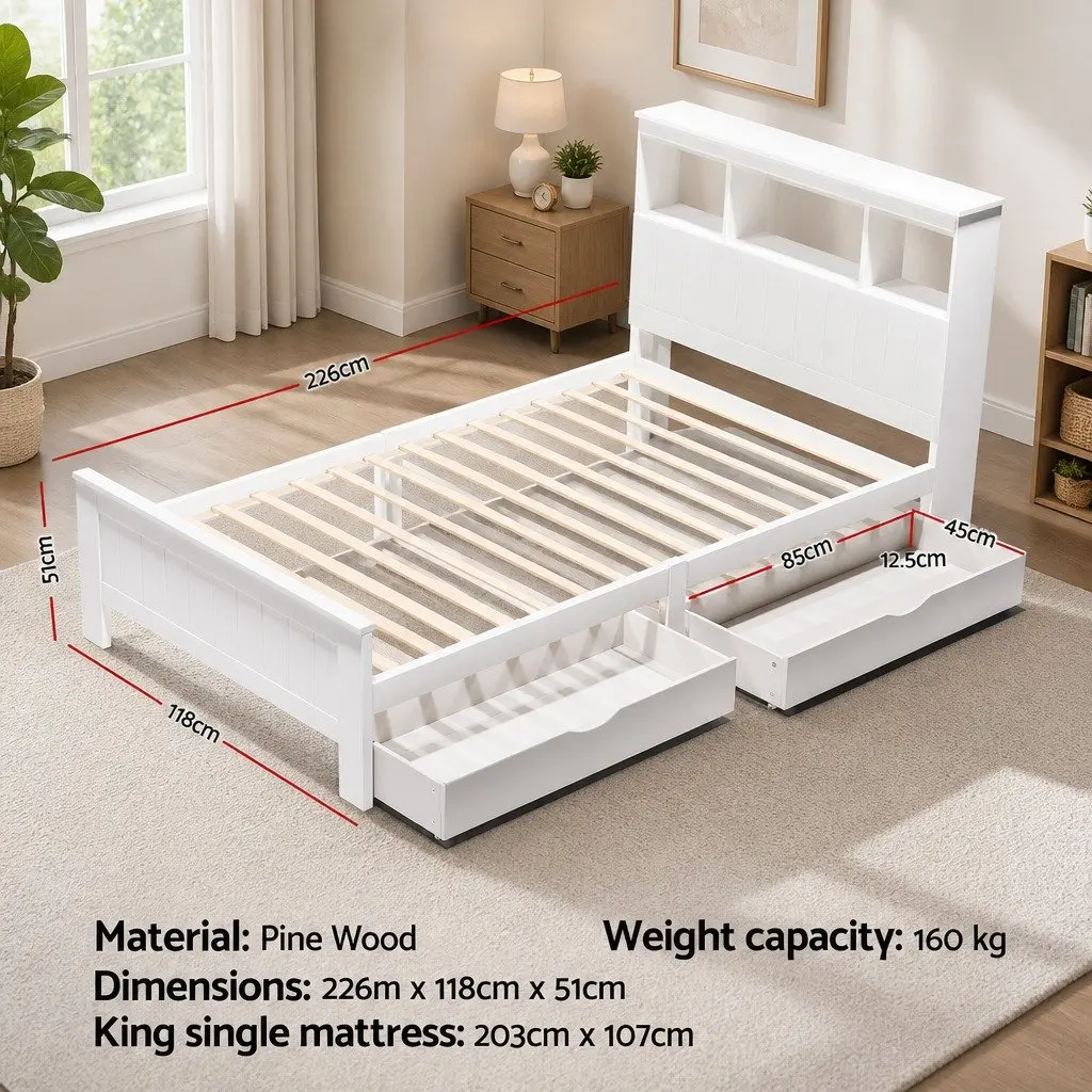 King Single Bed Frame with Storage Options