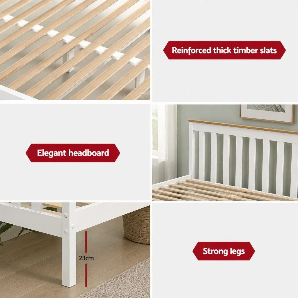 Double Bed Frame Wooden Platform Storage Drawers White Bedroom Furniture