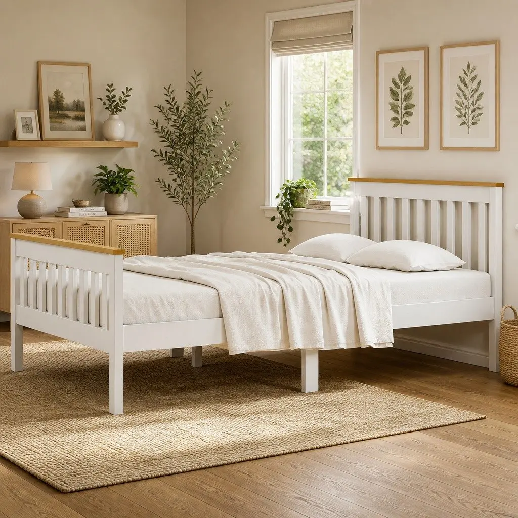 Double Bed Frame Wooden Platform Storage Drawers White Bedroom Furniture
