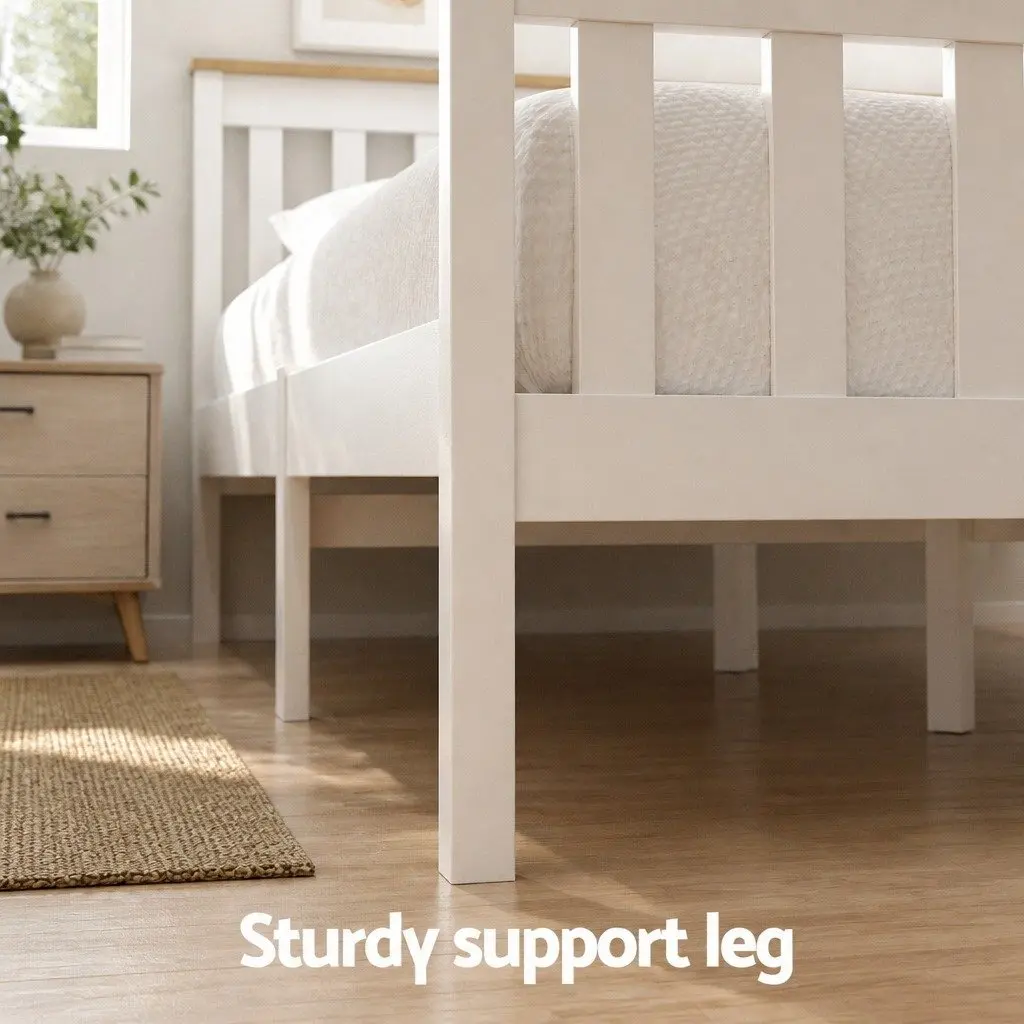 Single Bed Frame Wooden Platform with 2 Storage Drawers White Bedroom Furniture