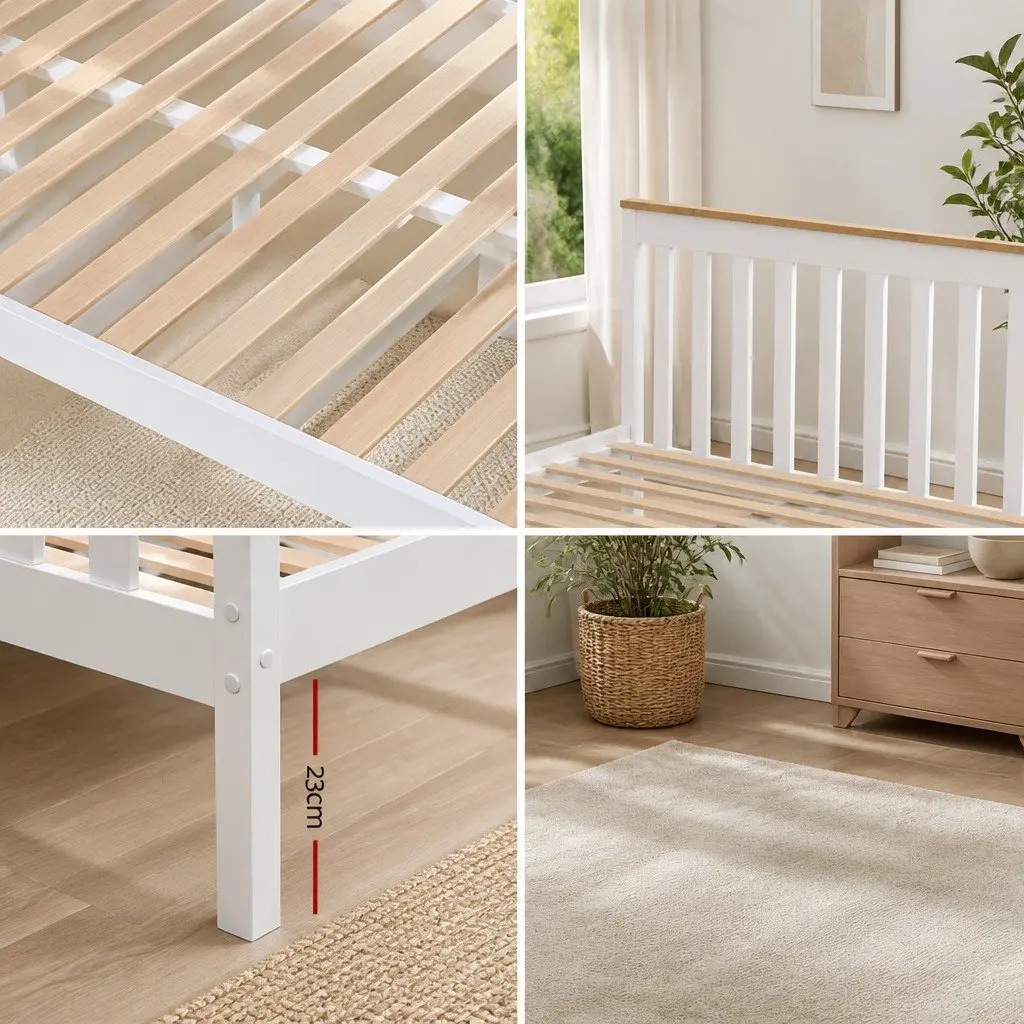 Single Bed Frame Wooden Platform with 2 Storage Drawers White Bedroom Furniture