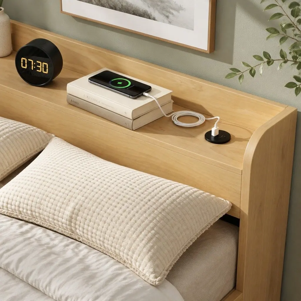 King Single Bed Frame with Storage Drawers USB Ports Headboard Platform Base