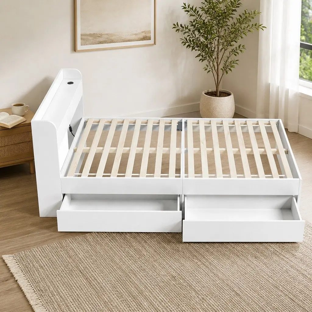 King Single Bed Frame with USB and Storage