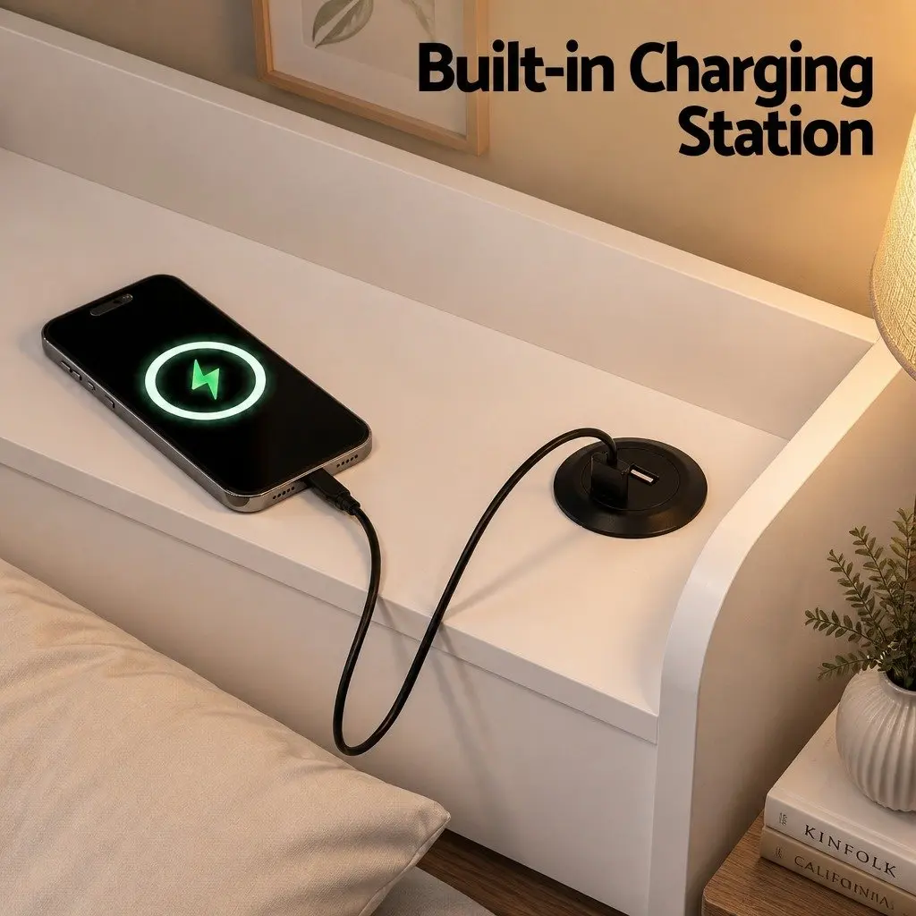 King Single Bed Frame with USB and Storage