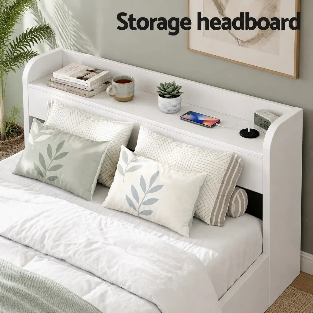 King Single Bed Frame with USB and Storage