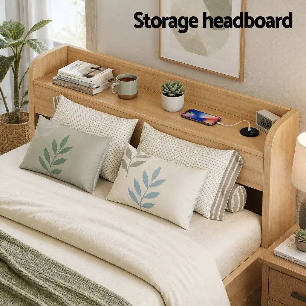 Single Bed Frame with Storage Drawers and USB Charging Ports Wooden Slat Platform 211 x 95 x 70cm