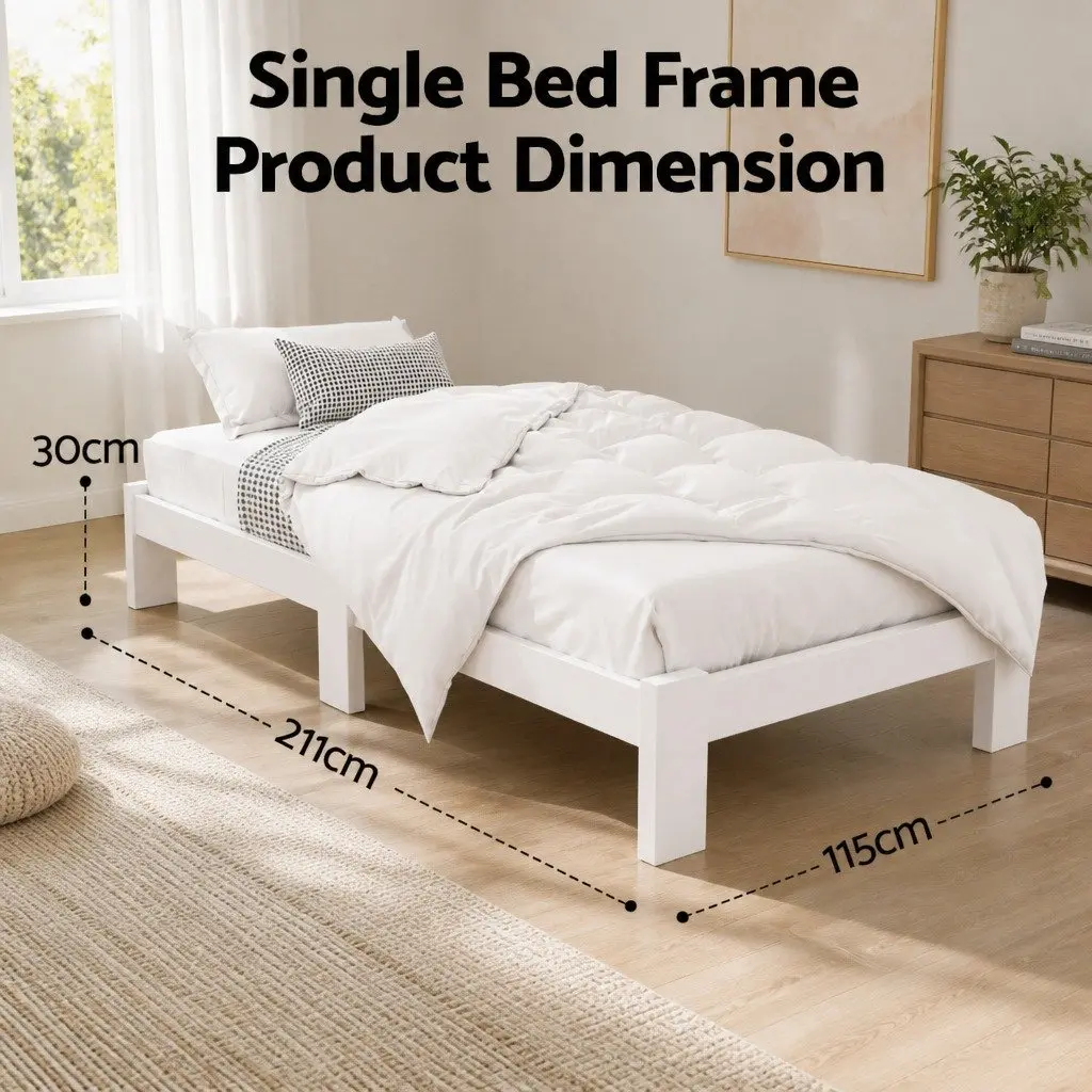King Single Bed Frame White Wooden Pine Storage Underneath Central Support