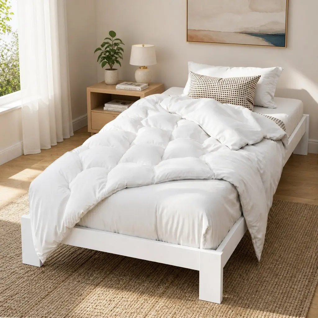 King Single Bed Frame White Wooden Pine Storage Underneath Central Support