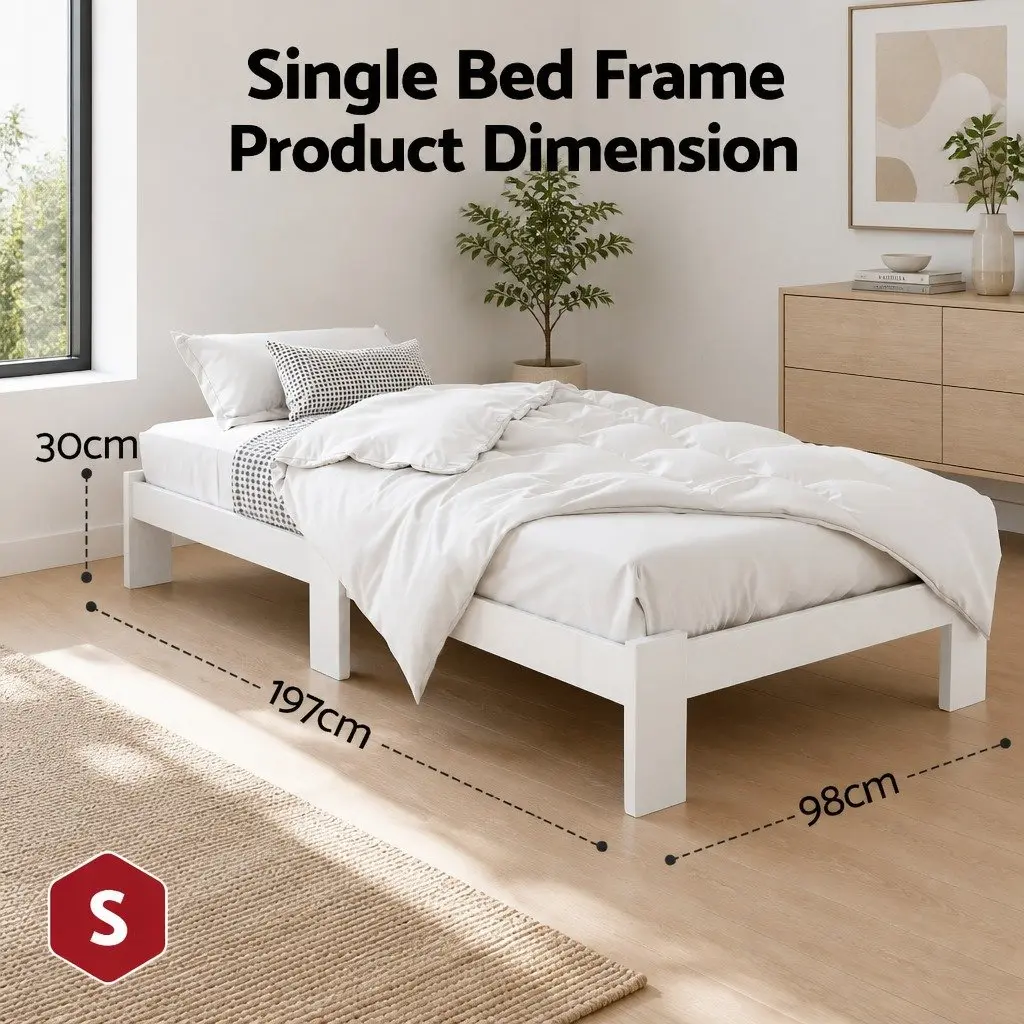 Single Bed Frame White Wooden Pine Slat Storage Bedroom Furniture Australian