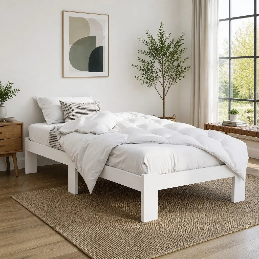 Single Bed Frame White Wooden Pine Slat Storage Bedroom Furniture Australian