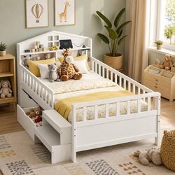Friendly Single Bed Frame with LED Lights and Storage