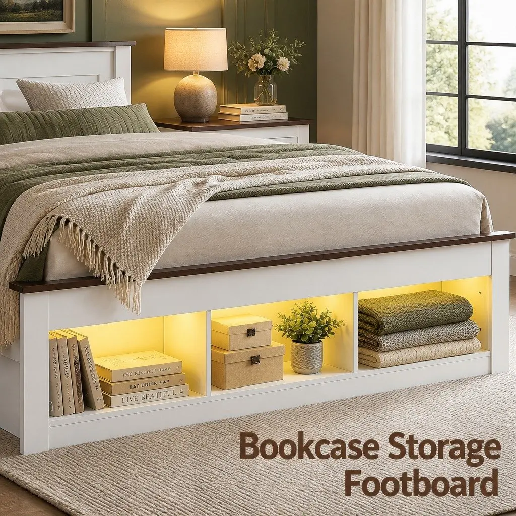 Queen Bed Frame with Storage and Charging Options