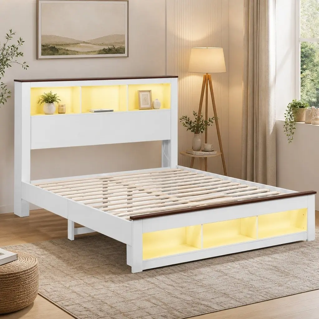Queen Bed Frame with Storage and Charging Options