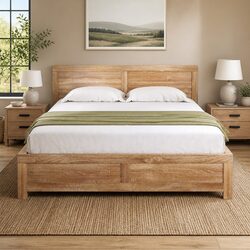 Double Bed Frame Wooden Slats Support Legs Headboard Modern Bedroom Furniture