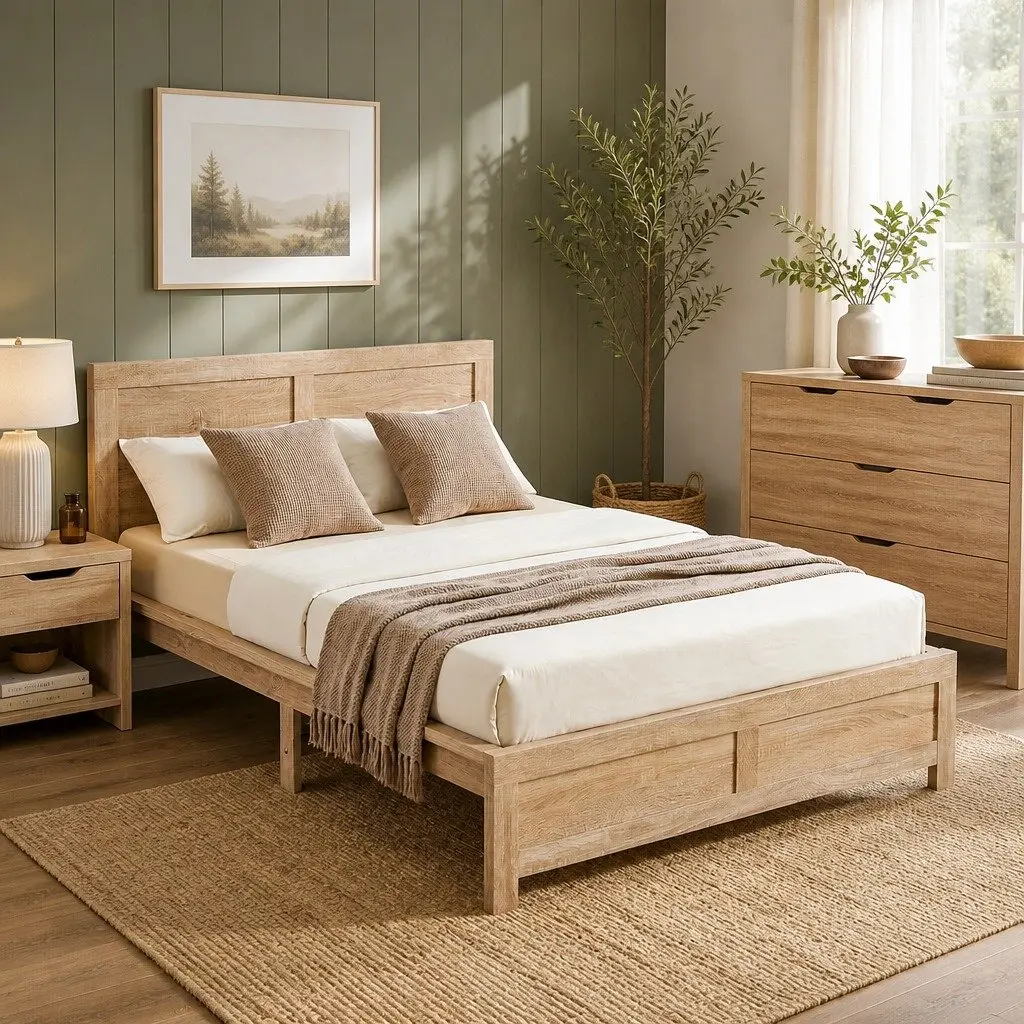 King Single Bed Frame Wooden Base Sturdy Construction 122cm W x 210cm L x 90cm H