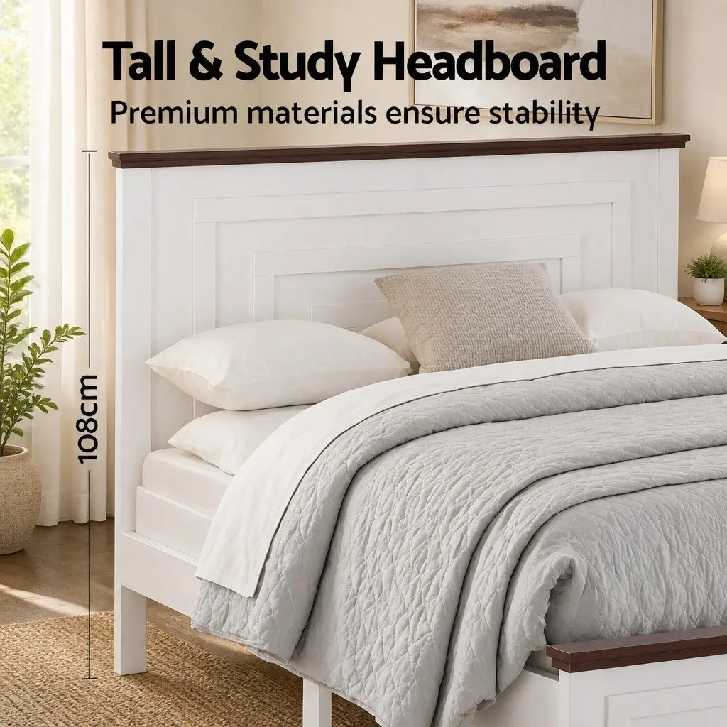 Double Bed Frame with Headboard Storage Drawers White Wooden Platform Bedroom