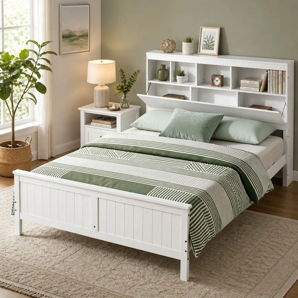 White Queen Bed Frame with Storage Options