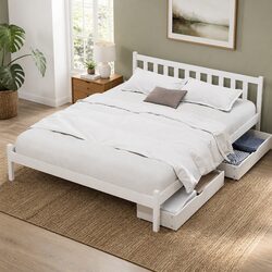 Double Bed Frame Wooden Platform Storage Drawers White Bedroom Furniture