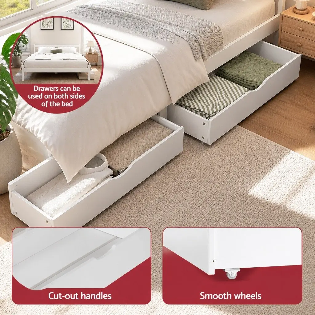 Double Bed Frame Wooden Platform with Storage Drawers White