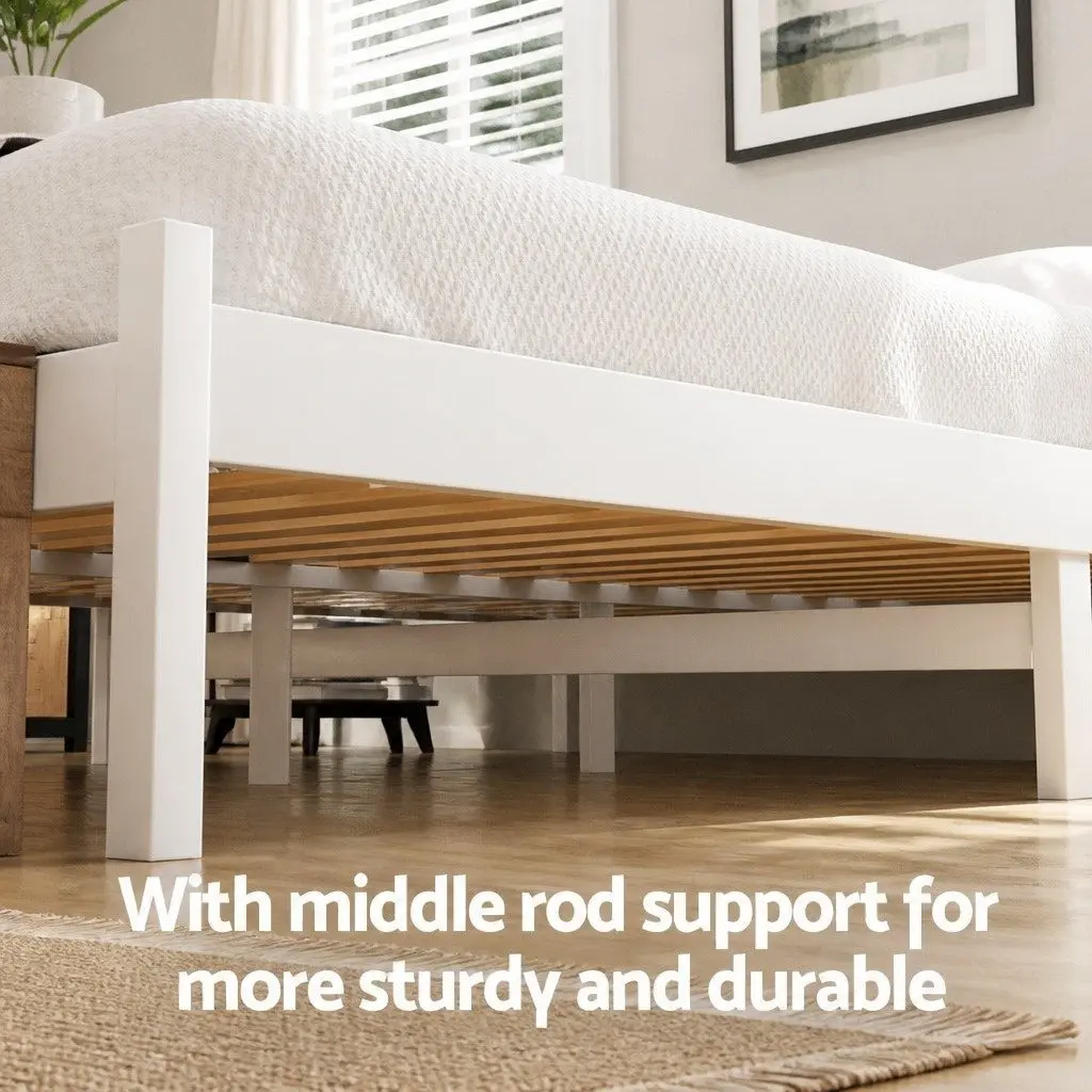 Double Bed Frame Wooden Platform with Storage Drawers White