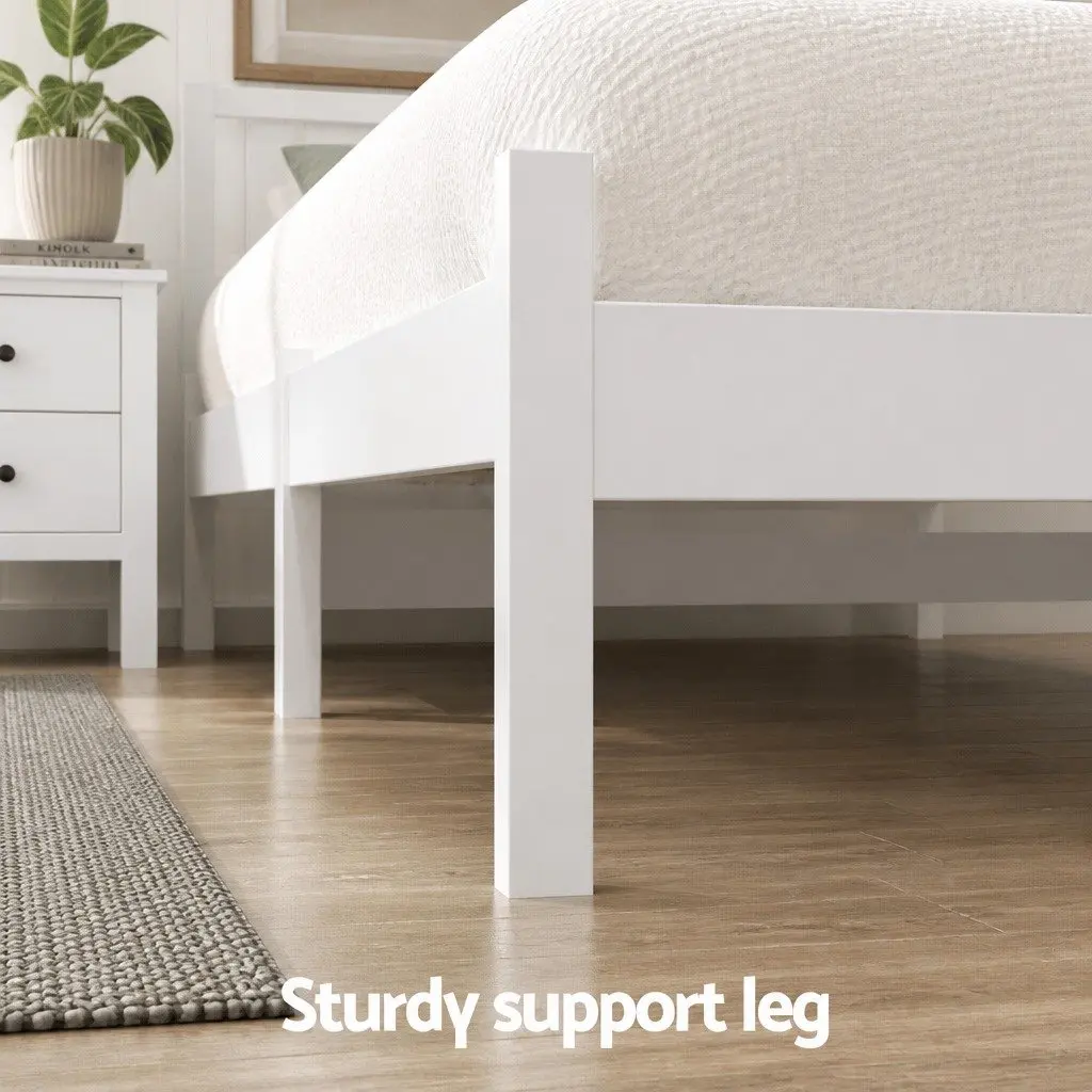 Double Bed Frame Wooden Platform with Storage Drawers White