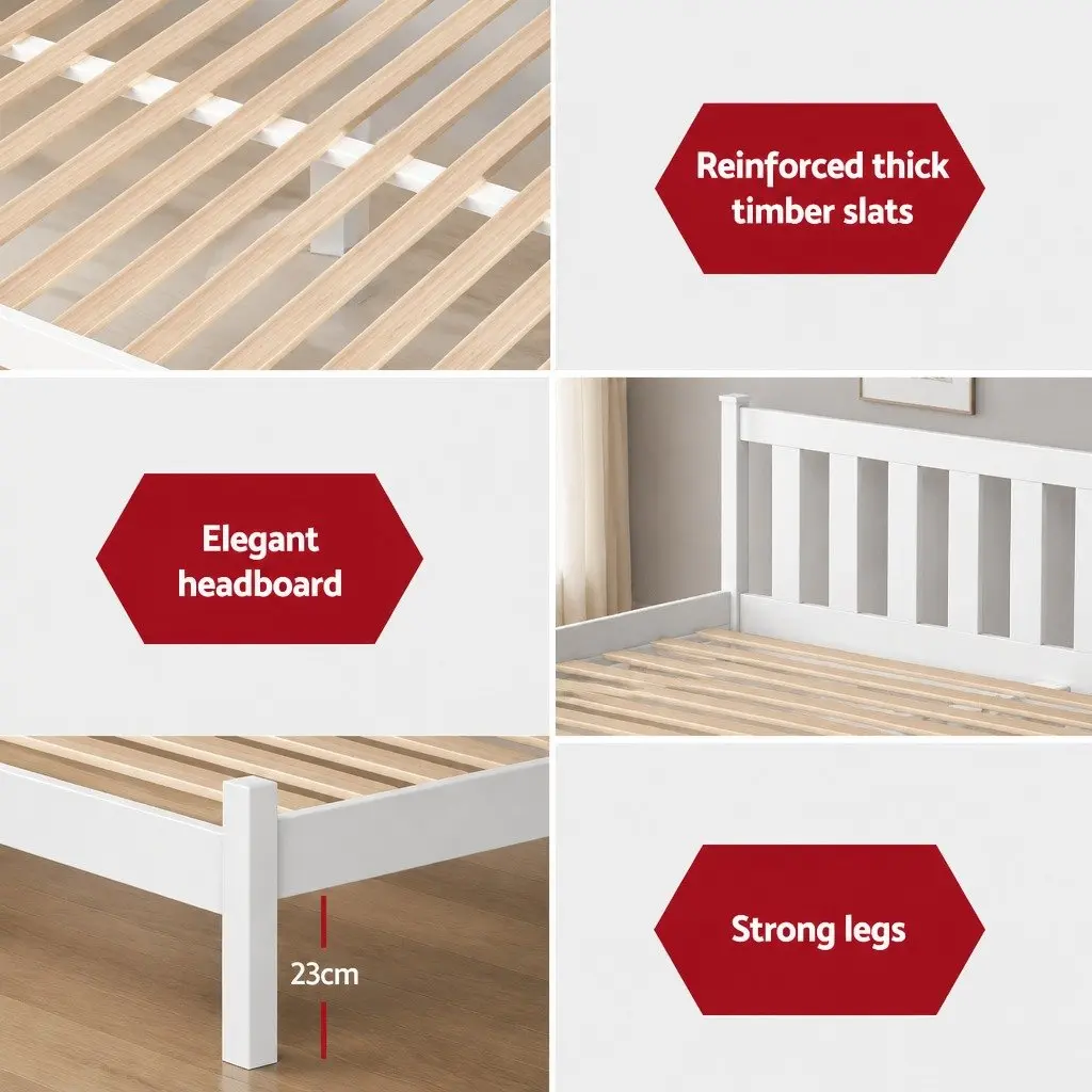 Double Bed Frame Wooden Platform with Storage Drawers White