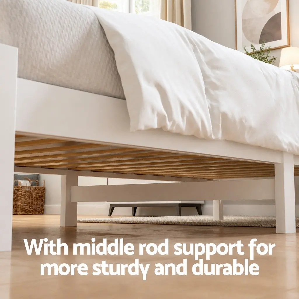 King Single Bed Frame Wooden Platform Storage Drawers White Bedroom Furniture