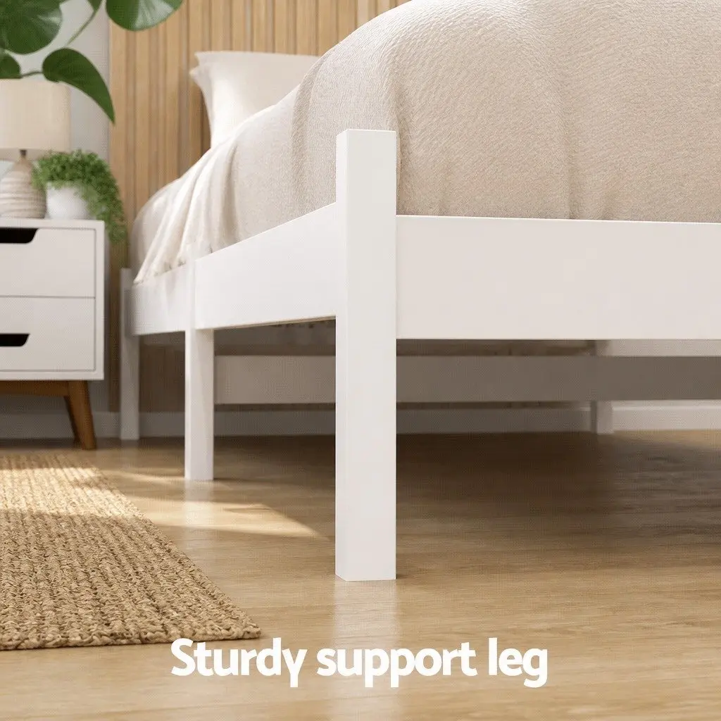 King Single Bed Frame Wooden Platform Storage Drawers White Bedroom Furniture