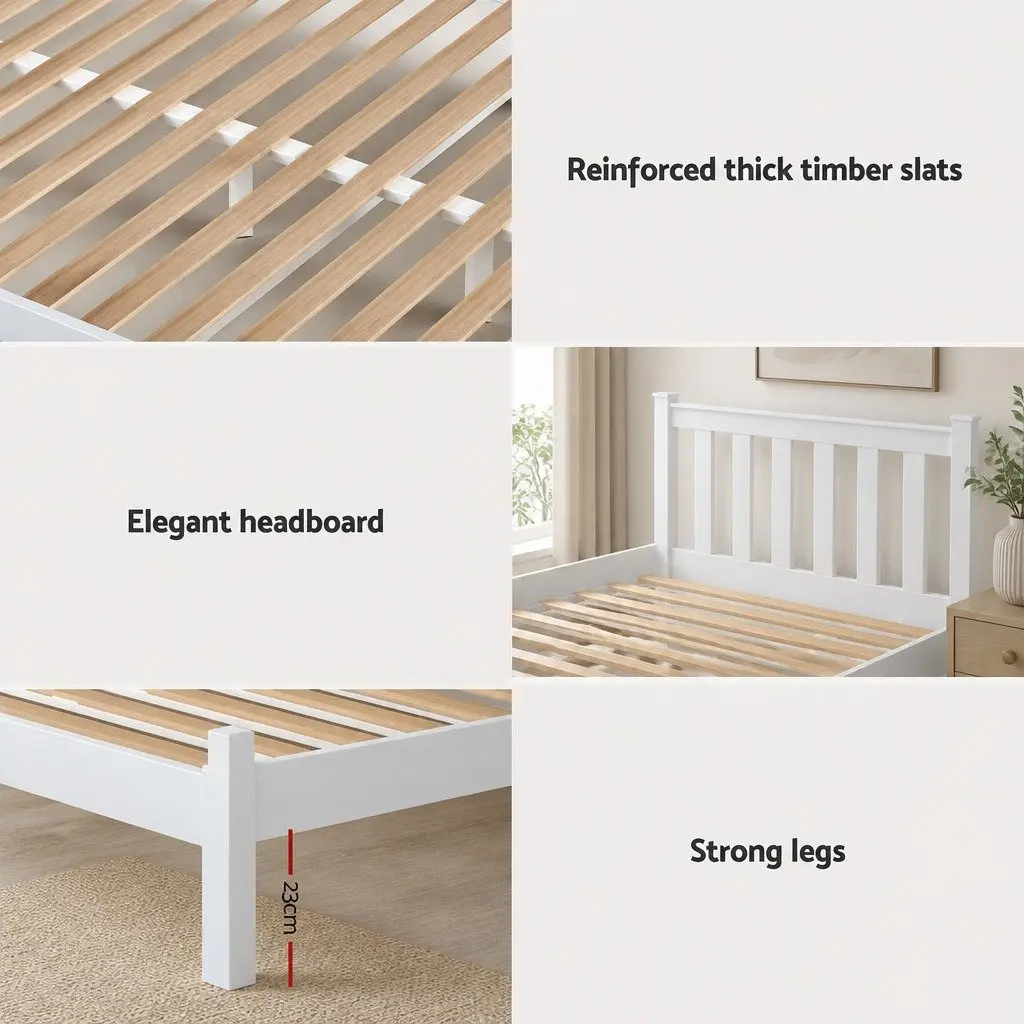 King Single Bed Frame Wooden Platform Storage Drawers White Bedroom Furniture