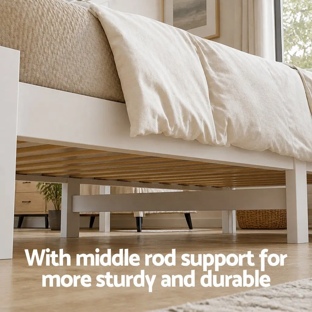 Single Bed Frame Wooden Platform with Storage Drawers White 198cm x 98cm x 69cm