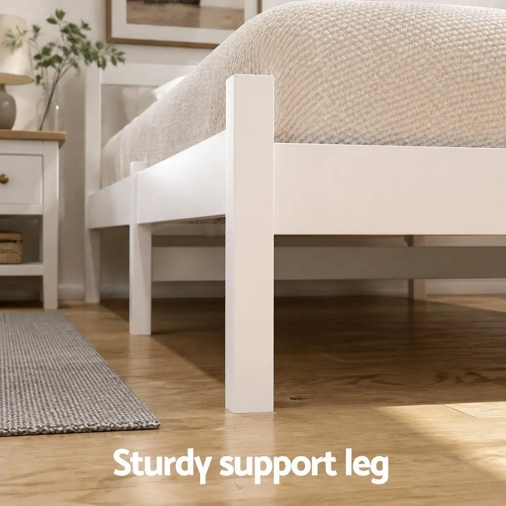 Single Bed Frame Wooden Platform with Storage Drawers White 198cm x 98cm x 69cm