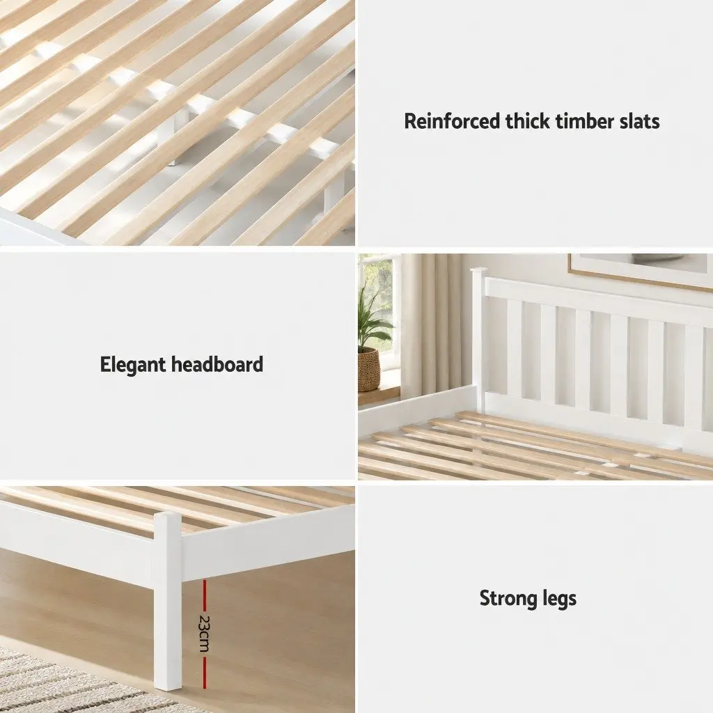 Single Bed Frame Wooden Platform with Storage Drawers White 198cm x 98cm x 69cm