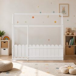 Kids House Bed Frame Single White Wooden Bedroom Furniture with Sturdy