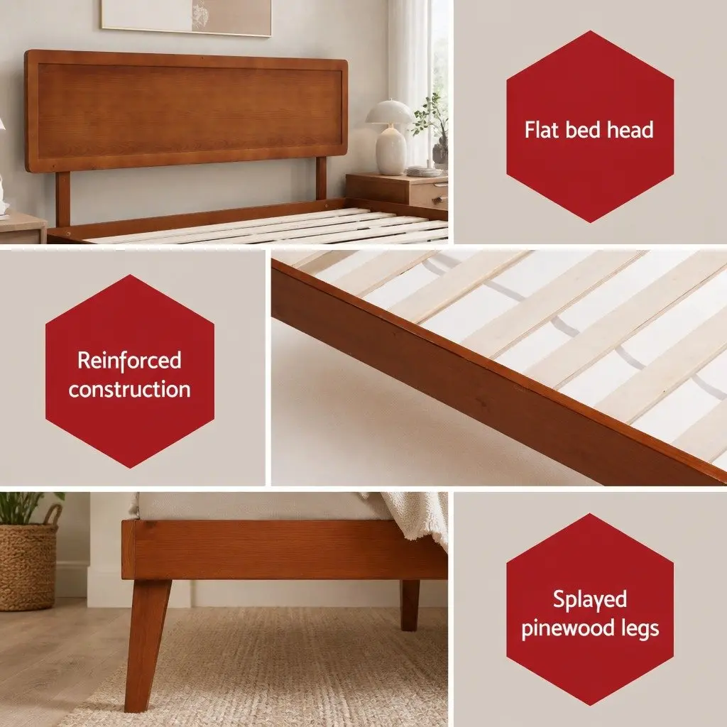 Single Bed Frame Wooden Slat Base Walnut Colour Modern Bedroom Furniture Easy