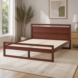 Queen Bed Frame Wooden Slats Flat Head Walnut Colour Modern Bedroom Furniture