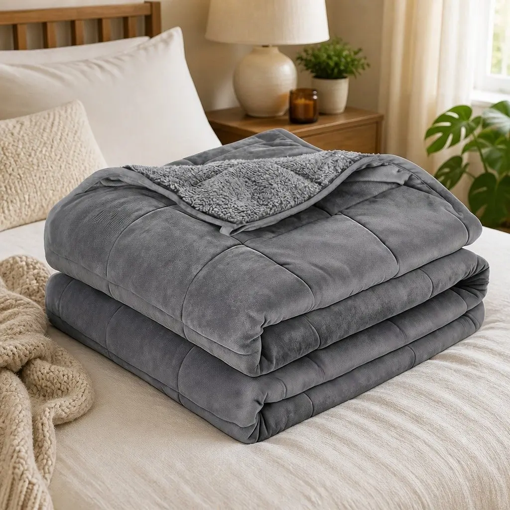 Weighted Blanket Grey Fleece Sherpa 4.5kg 104cm x 152cm Pressure Relief Comfort