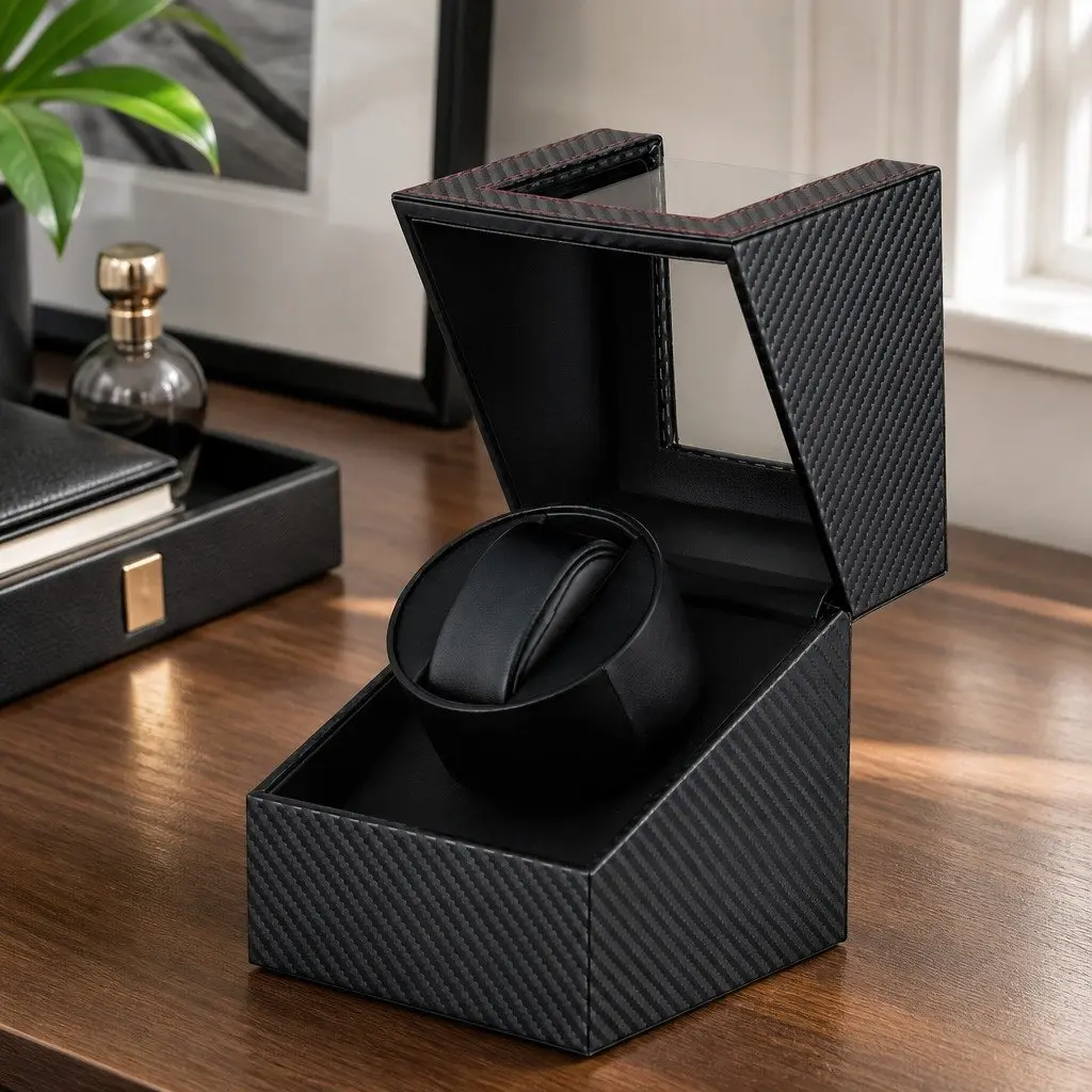 Watch Winder Box Automatic Quiet Motor Black Desktop Display Case
