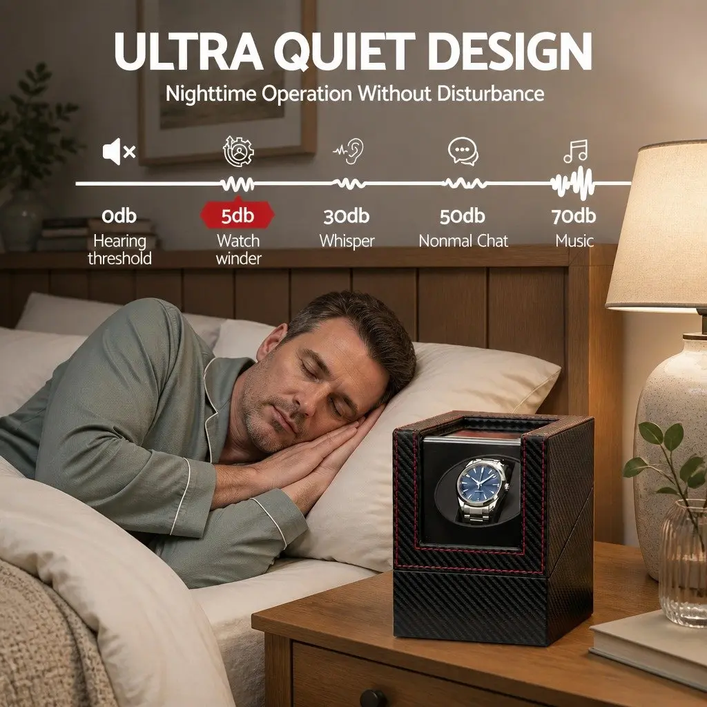 Watch Winder Box Automatic Quiet Motor Black Desktop Display Case