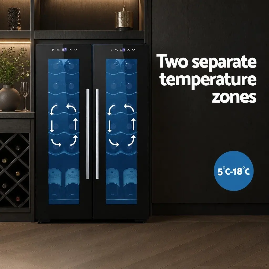 Dual Zone Wine Cooler 24 Bottle Black Compressor with Digital Control