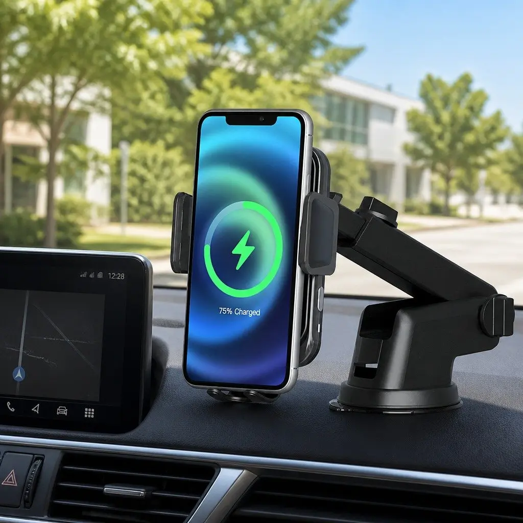 Wireless Charger Mount Black Fast Charging 15W Suction Cup for Phone Vent Holder